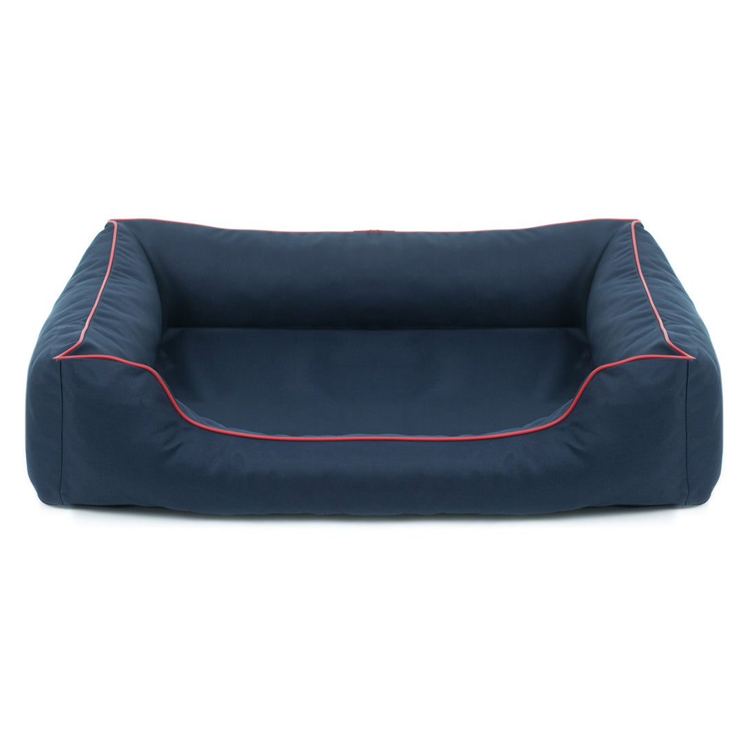 Hundeseng Sofa Valencia Orthopedic i farven marineblå med rød kant 65x50cm