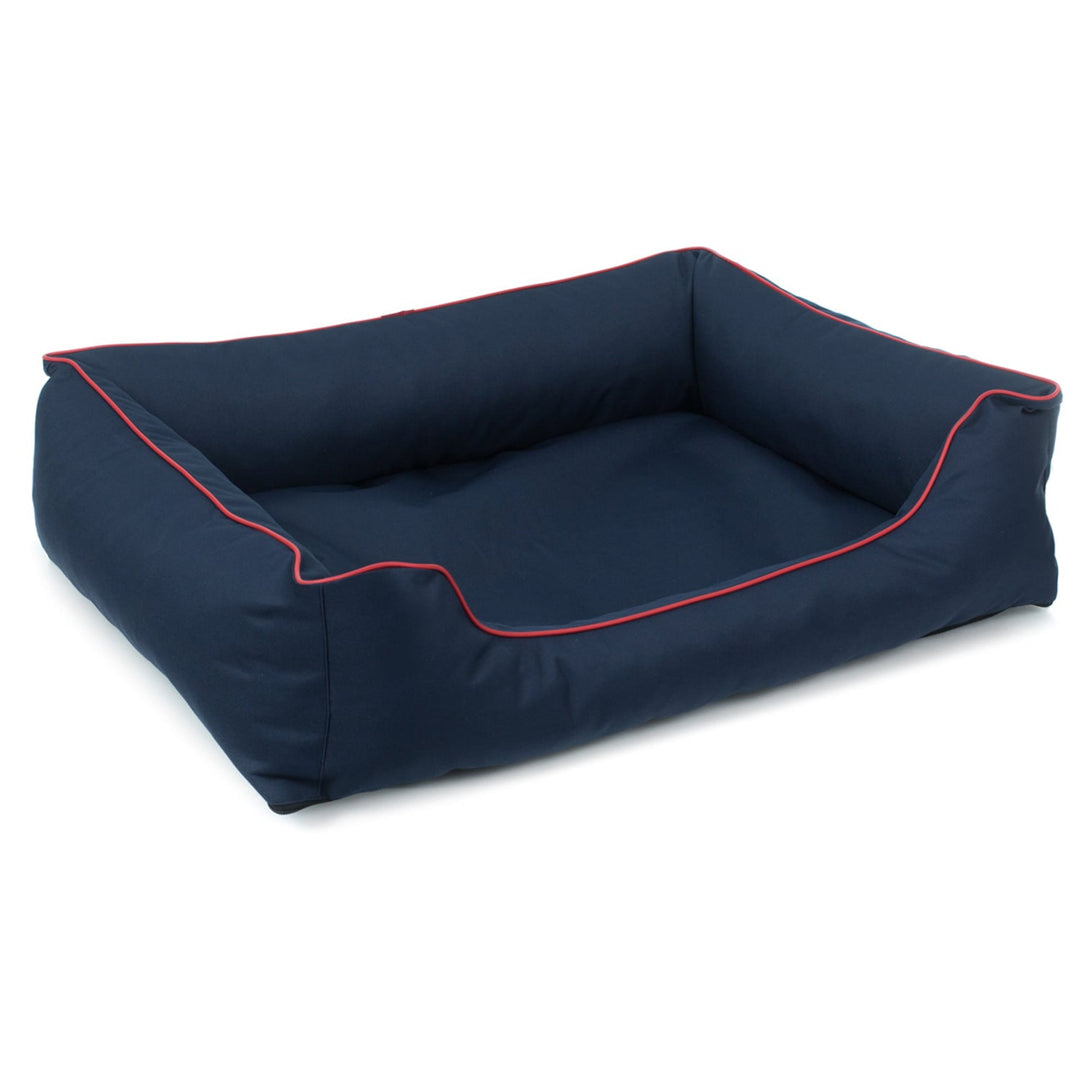 Hundeseng Sofa Valencia Orthopedic i farven marineblå med rød kant 65x50cm