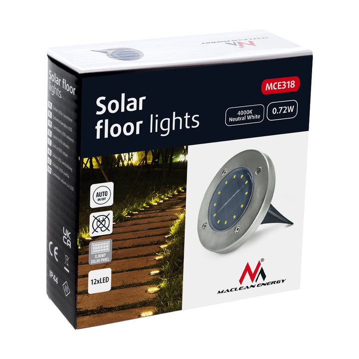 12x solcellelampe til udendørs brug LED Maclean IP44, 12 LED SMD, 4000K, Ni-MH 600 mAh, 0,7W, MCE318