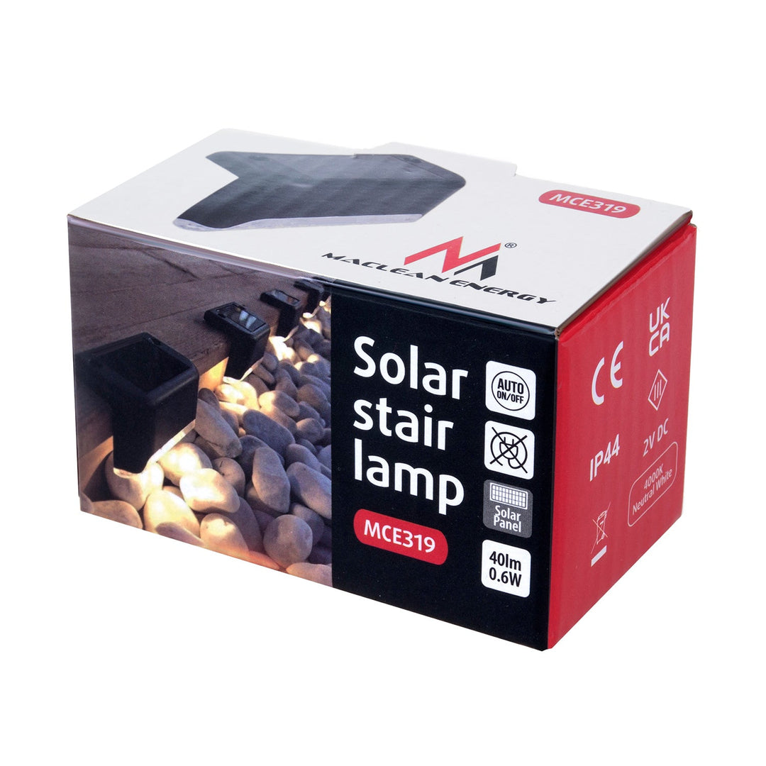 8x solcellelampe til trapper LED Maclean IP44, 4000K, Ni-MH 100 mAh, 80x45x45mm, skumringssensor MCE319