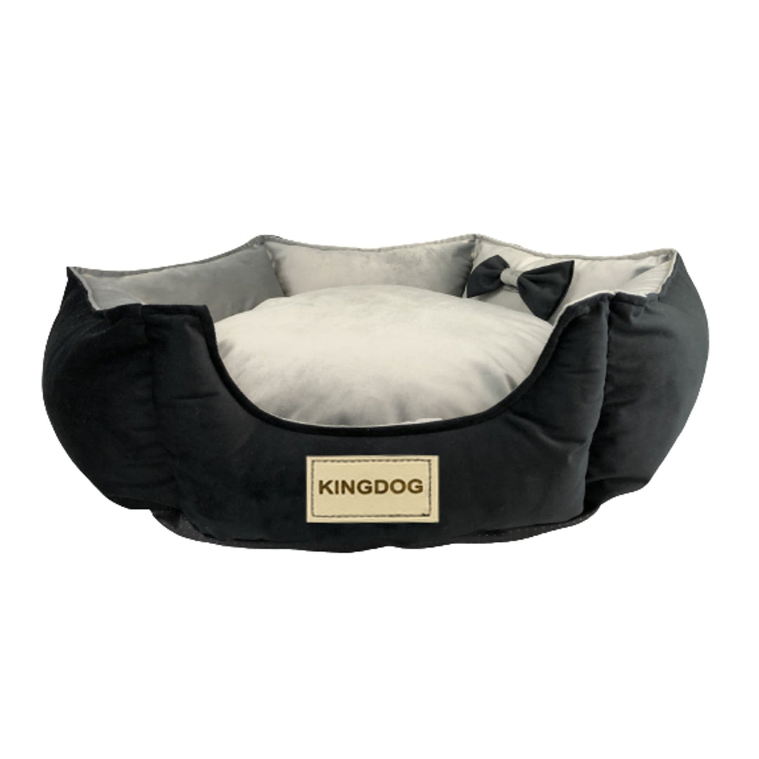 Holdbart velour-hundeleje, der kan skilles ad, med skridsikker underside i grå-sort, diameter 50 cm
