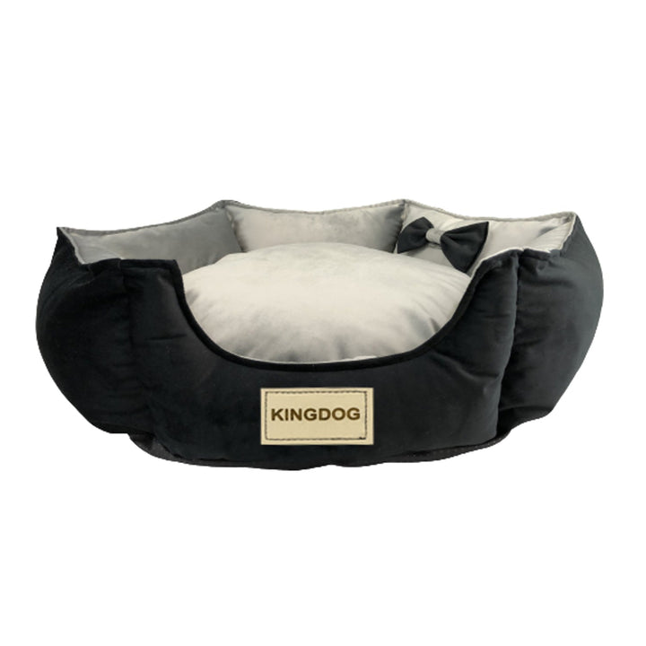 Holdbart velour-hundeleje, der kan skilles ad, med skridsikker underside i grå-sort, diameter 50 cm