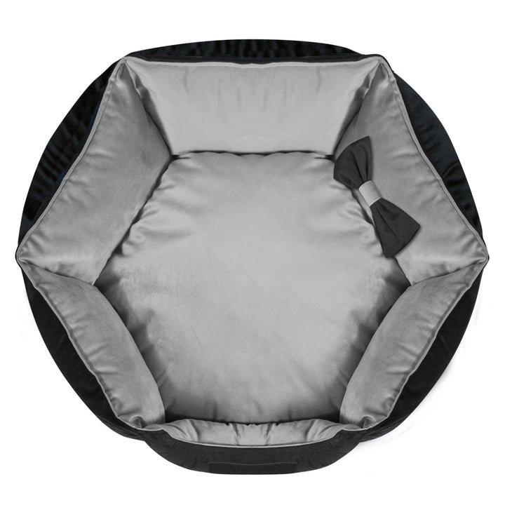 Holdbart velour-hundeleje, der kan skilles ad, med skridsikker underside i grå-sort, diameter 50 cm