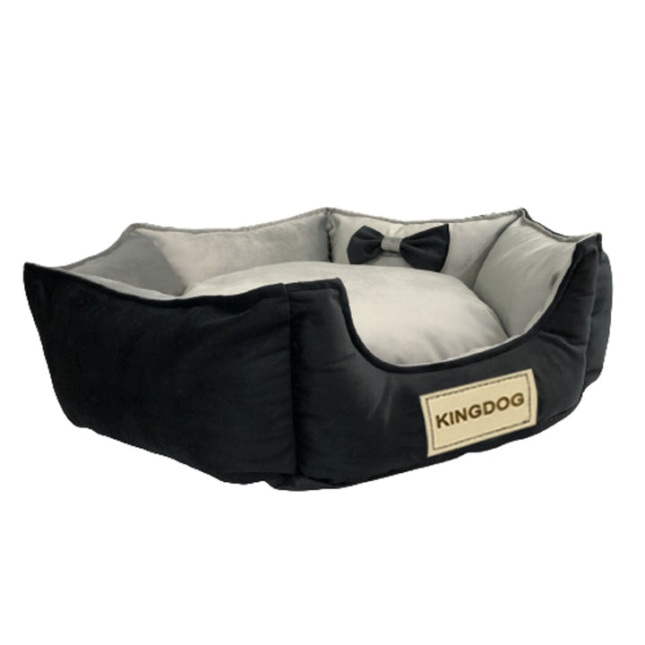 Holdbart velour-hundeleje, der kan skilles ad, med skridsikker underside i grå-sort, diameter 50 cm