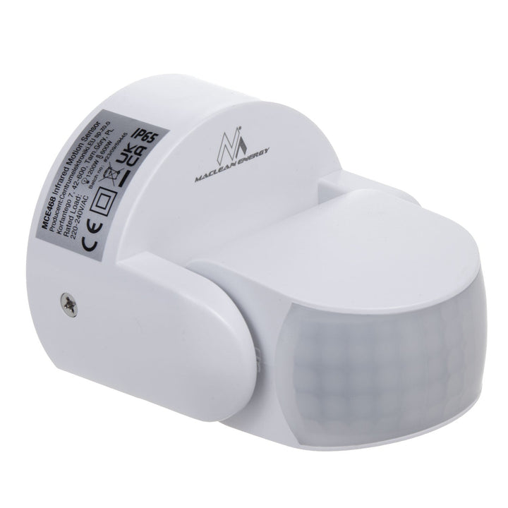 Maclean PIR-bevægelsessensor, infrarød, IP65, hvid, rækkevidde 12 m, maks. belastning 600/1200 W, MCE468 W