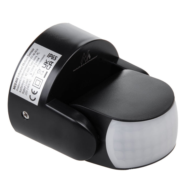 Maclean PIR-bevægelsessensor, infrarød, IP65, sort, rækkevidde 12 m, maks. belastning 600/1200 W, MCE468 B