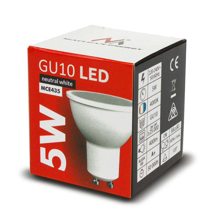 6x LED-pære Maclean, GU10, 5W, 220-240V~, 50/60Hz, neutral hvid farve, 4000K, 400 lumen, MCE435 NW