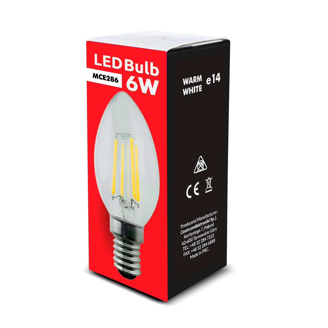 6x Maclean-pære, LED-glødepære E14, 6 W, 230 V, WW varm hvid 3000 K, 806 lm, Retro Edison dekorativ stearinlys C35, MCE286