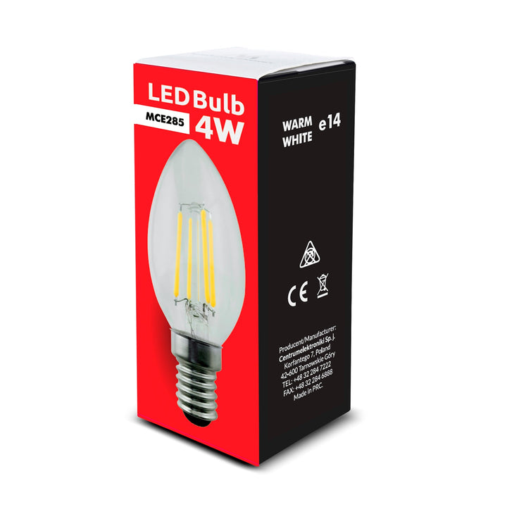 6x Maclean-pære, LED-glødepære E14, 4 W, 230 V, WW varm hvid 3000 K, 400 lm, Retro Edison dekorativ stearinlys C35, MCE285