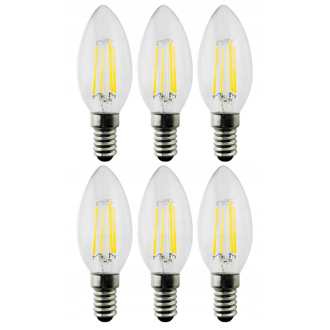 6x Maclean-pære, LED-glødepære E14, 4 W, 230 V, WW varm hvid 3000 K, 400 lm, Retro Edison dekorativ stearinlys C35, MCE285