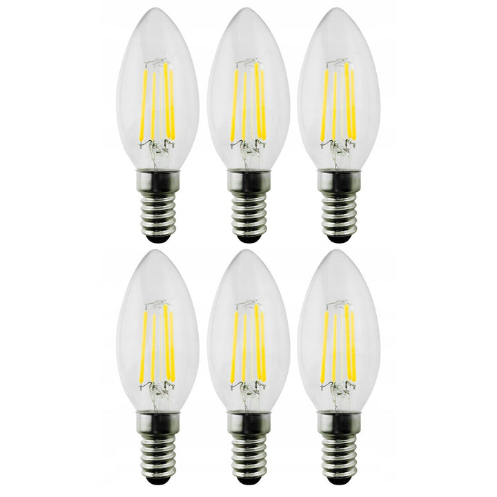 6x Maclean-pære, LED-glødepære E14, 4 W, 230 V, WW varm hvid 3000 K, 400 lm, Retro Edison dekorativ stearinlys C35, MCE285
