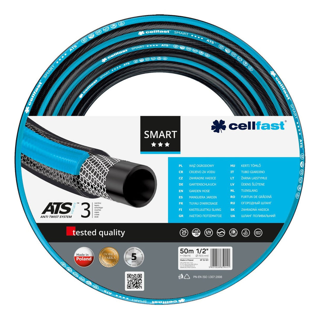 Cellfast havegarnitur, Smart ATS-slange 1/2'' 50 m, Aluplus-vogn 1/2'' 60 m