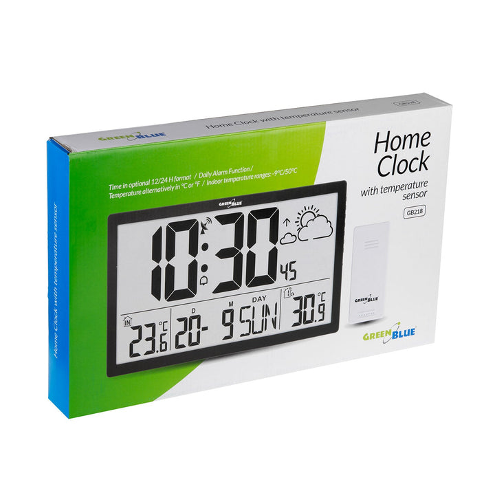 LCD-vægur, meget stort, GreenBlue, temperatur, dato, GB218