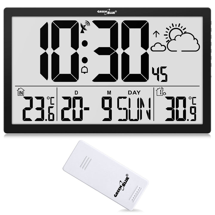 LCD-vægur, meget stort, GreenBlue, temperatur, dato, GB218