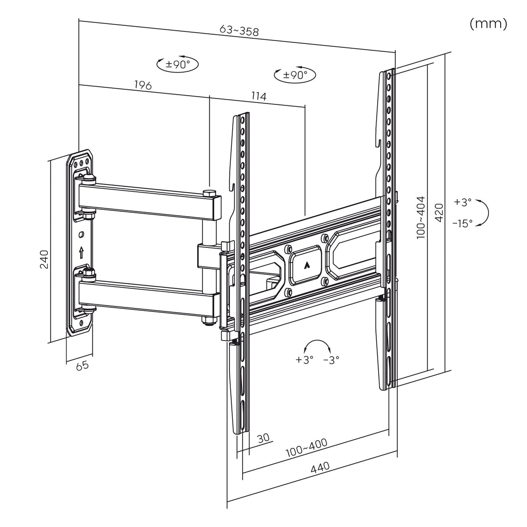 Maclean tv-holder, max vesa 400x400, passer til buede tv'er, 33-70", 35 kg, MC-647N