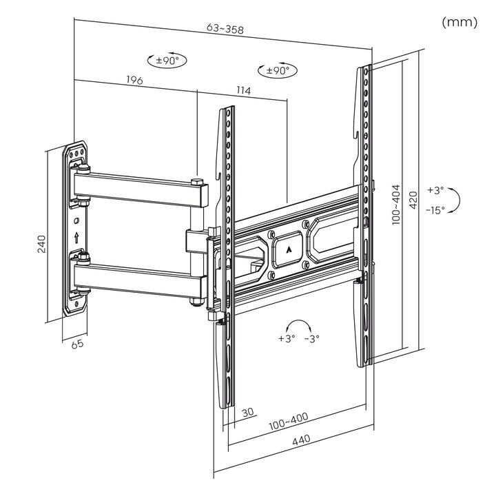Maclean tv-holder, max vesa 400x400, passer til buede tv'er, 33-70", 35 kg, MC-647N