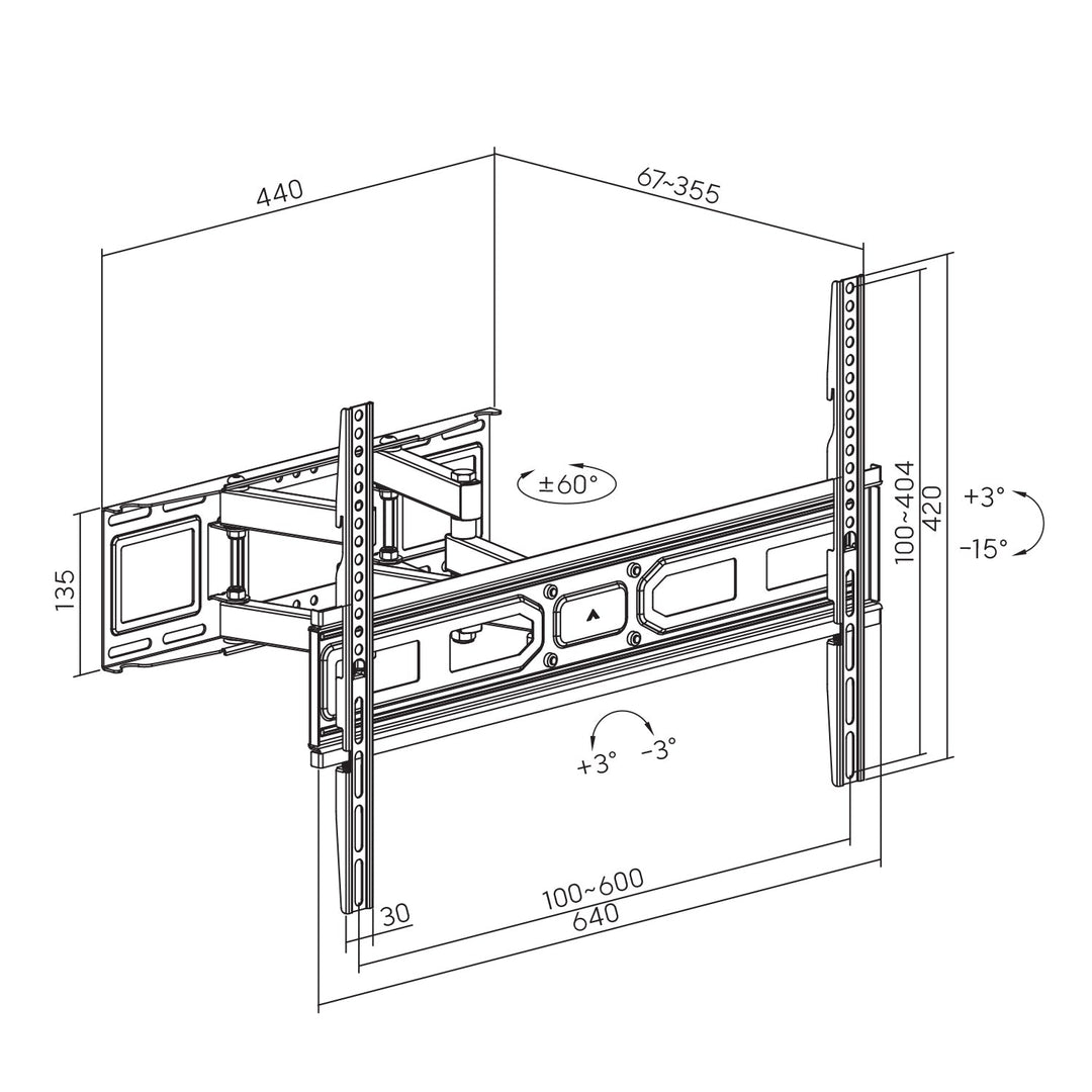 Maclean tv-holder, max. vesa 600x400, passer til buede tv'er, 37-80", 35 kg, MC-710N