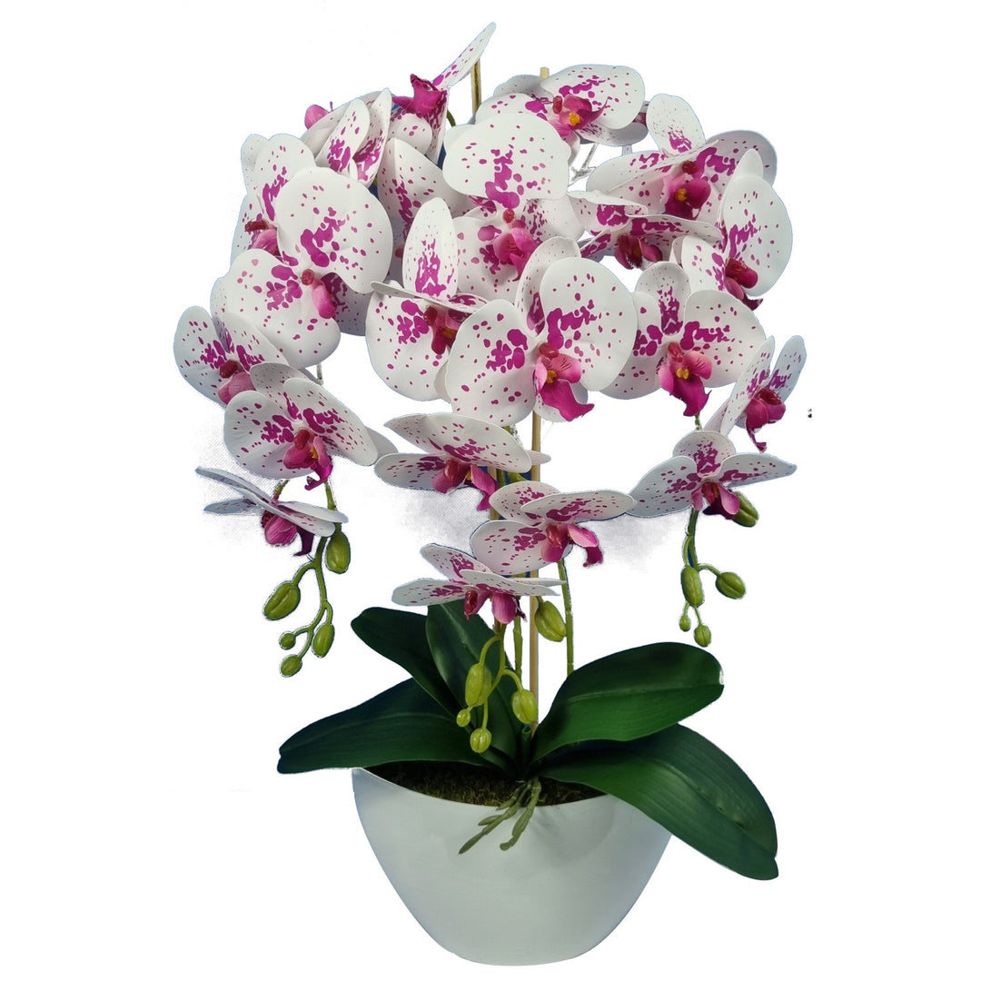 Kunstig orkidéblomst Orchidea hvid og rød som levende gummi 3pgof