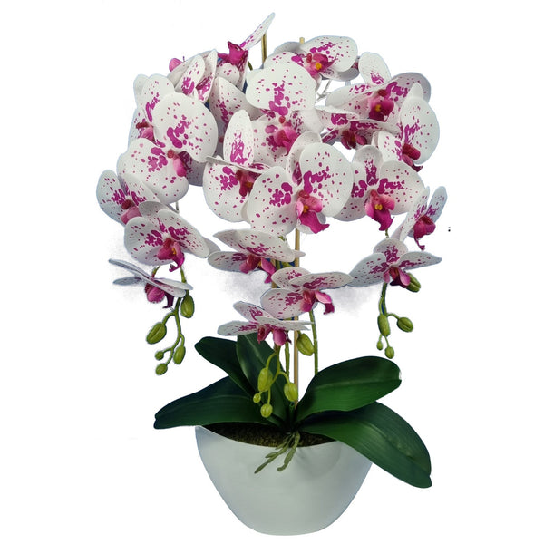 Kunstig orkidéblomst Orchidea hvid og rød som levende gummi 3pgof