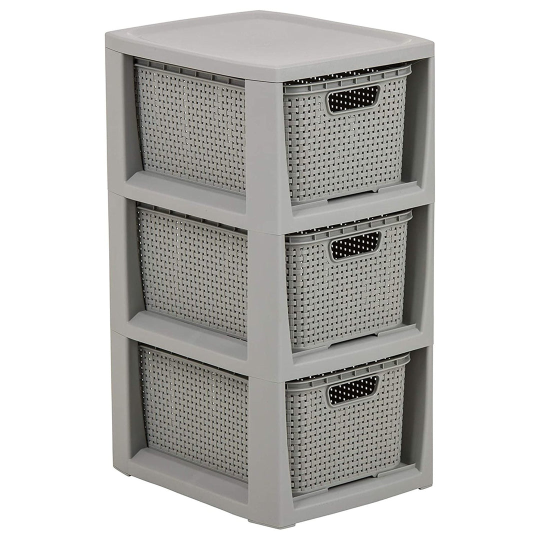 BranQ Rattan reol med 3 kurve, grå, 3x7 l