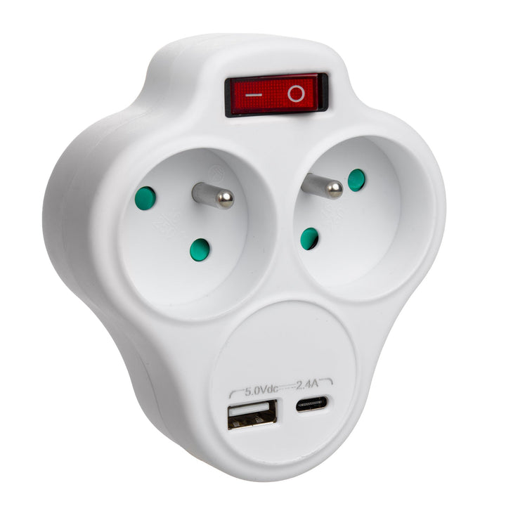Maclean stikkontakt, forgreningsstik med 2 stik og USB A/C 2,4 A, type E, 2x16 A, MCE336 E