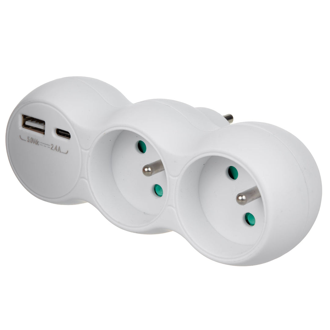 Maclean stikkontakt, forgreningsstik med 2 stik, 2x USB A/C, type E, 2x16A, MCE339 E