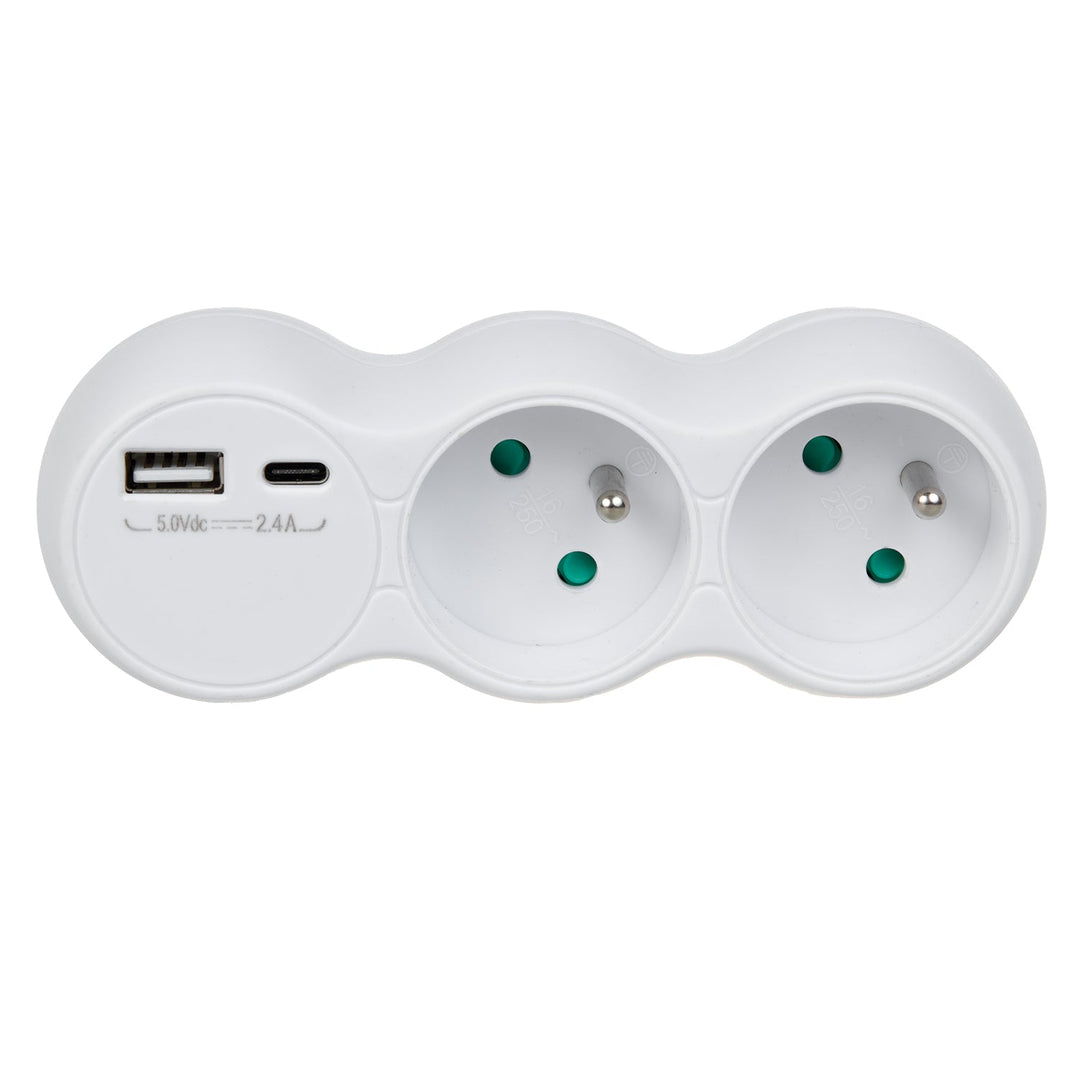 Maclean stikkontakt, forgreningsstik med 2 stik, 2x USB A/C, type E, 2x16A, MCE339 E