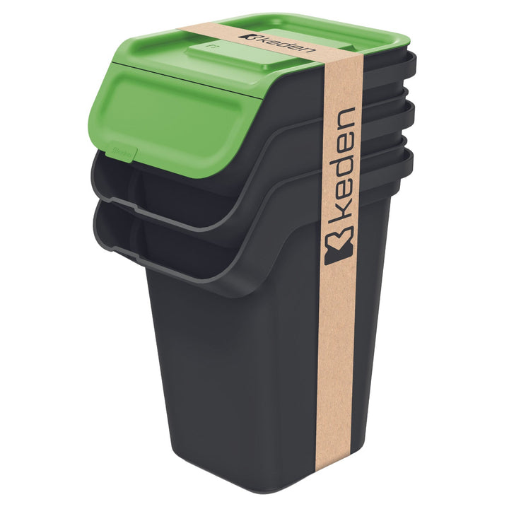 Keden affaldsspandssæt til affaldssortering, 3 x 25 liter, sort, Kaddi Q Set