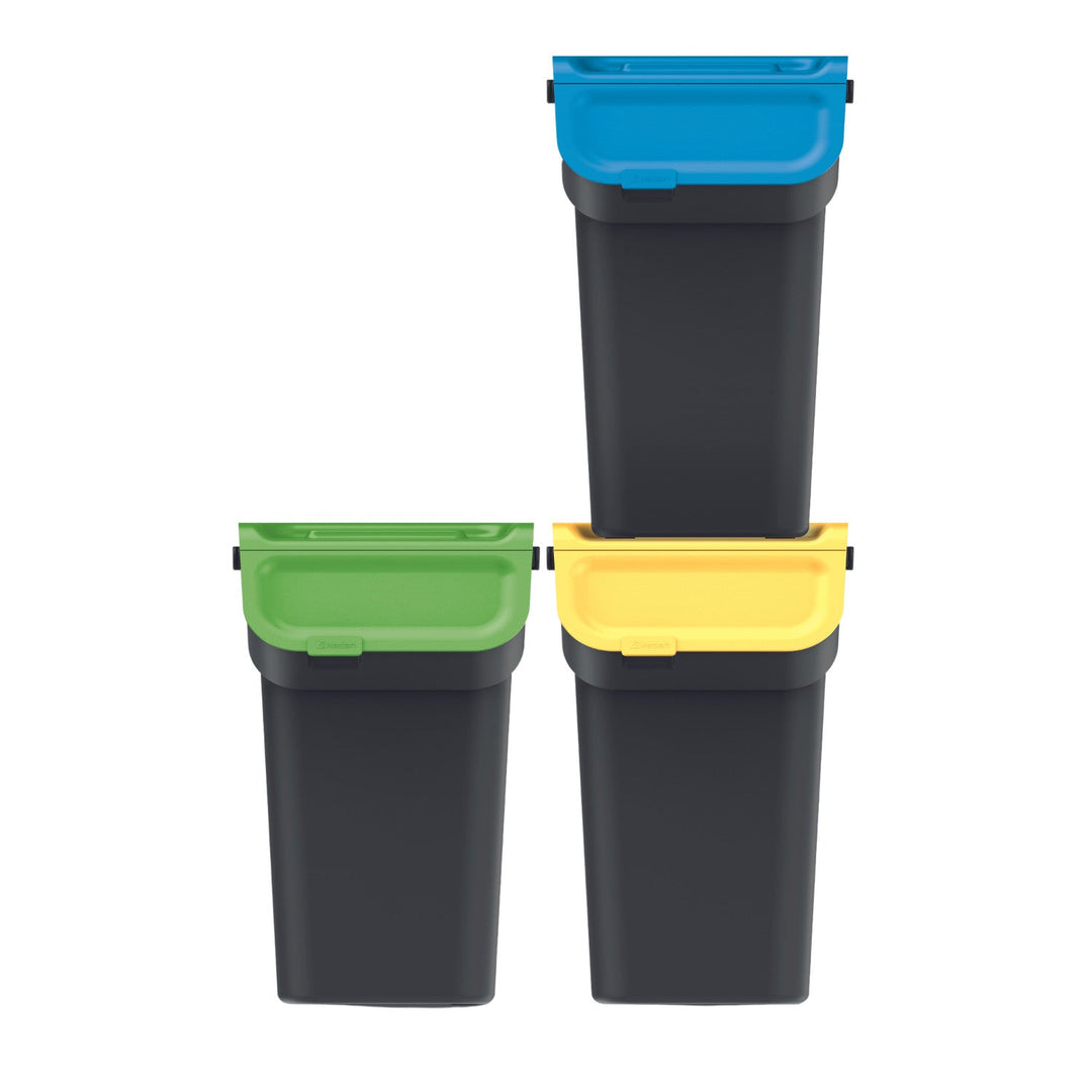 Keden affaldsspandssæt til affaldssortering, 3 x 25 liter, sort, Kaddi Q Set