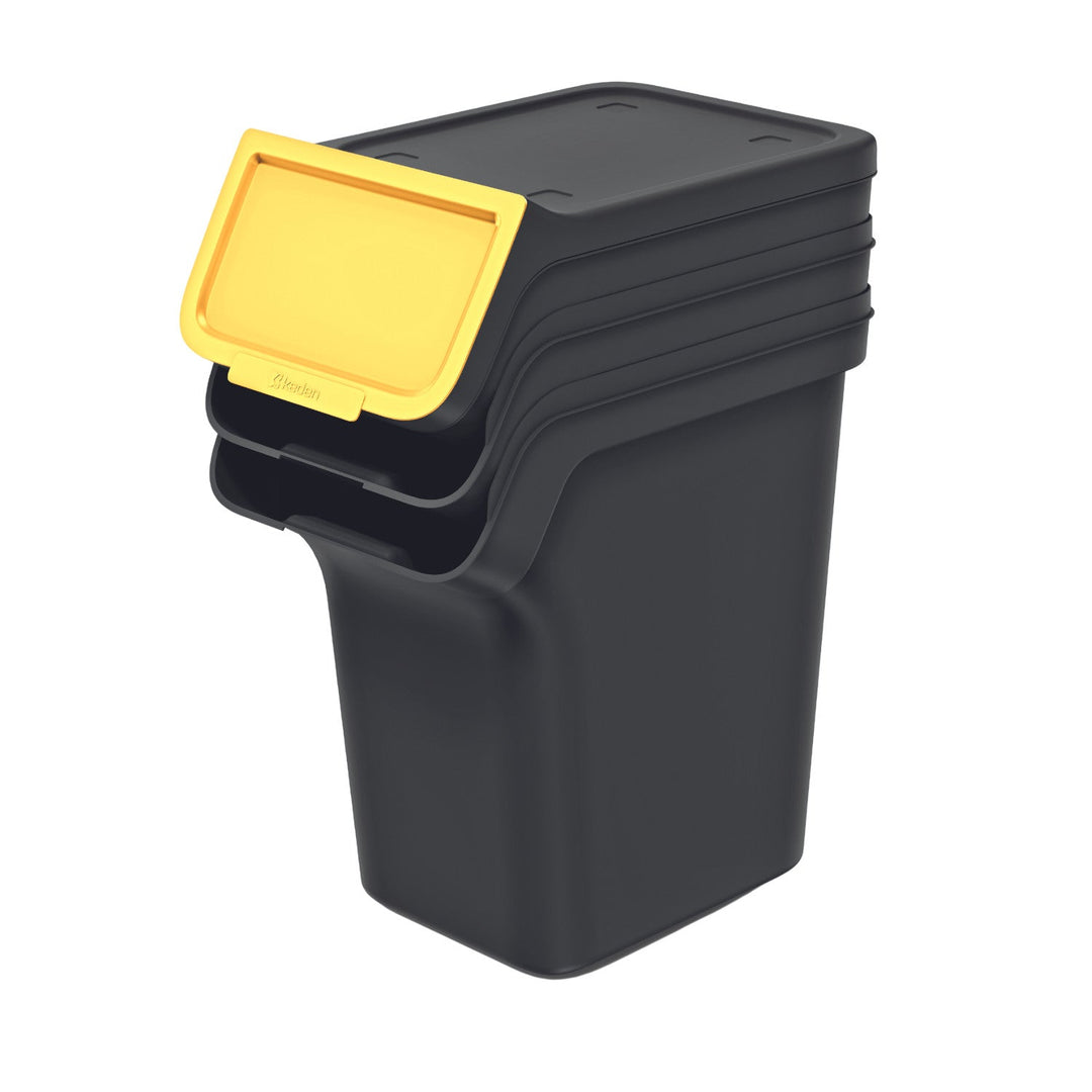 Keden affaldsspandssæt til affaldssortering, 3 x 20 liter, sort, Stackbox