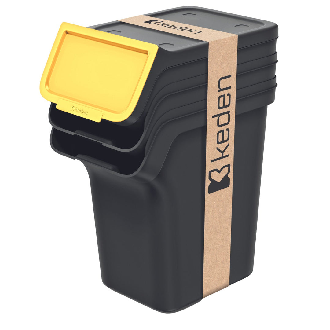 Keden affaldsspandssæt til affaldssortering, 3 x 20 liter, sort, Stackbox