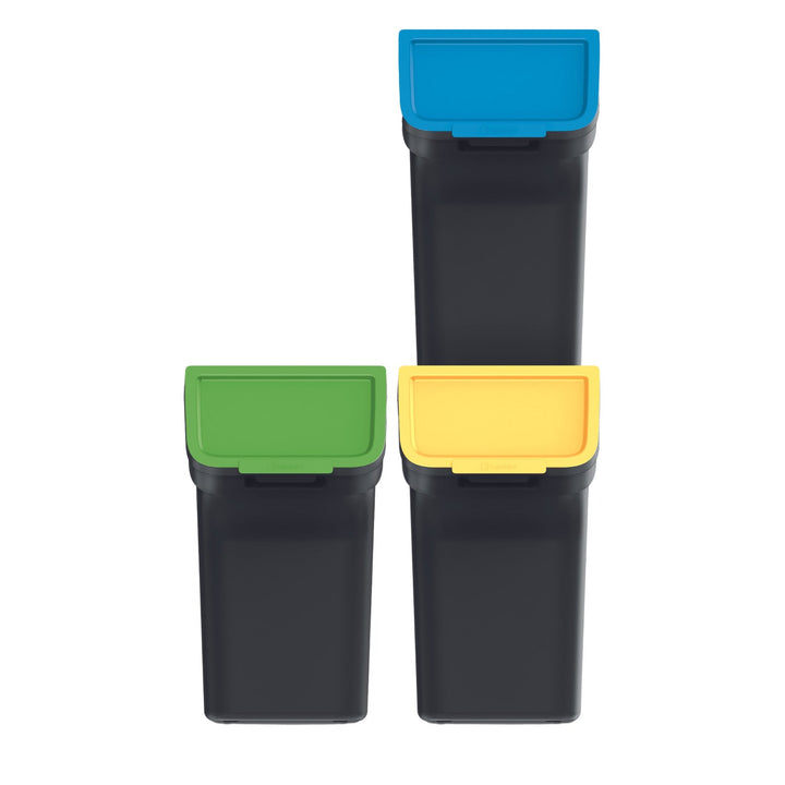 Keden affaldsspandssæt til affaldssortering, 3 x 20 liter, sort, Stackbox