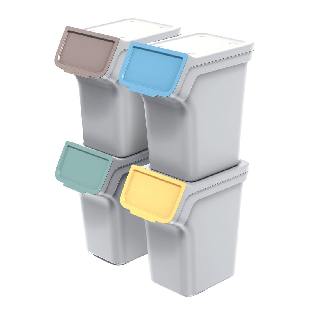 Keden affaldsspandssæt til affaldssortering, 4x20 liter, grå, Stackbox