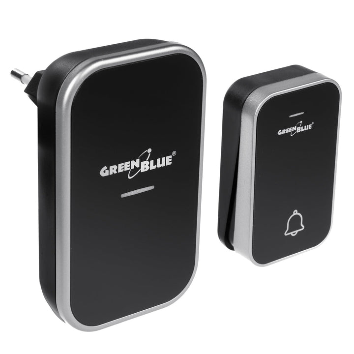 GreenBlue trådløs, batterifri kinetisk dørklokke, 38 melodier, sort, rækkevidde op til 200 m, IP44, GB157 B
