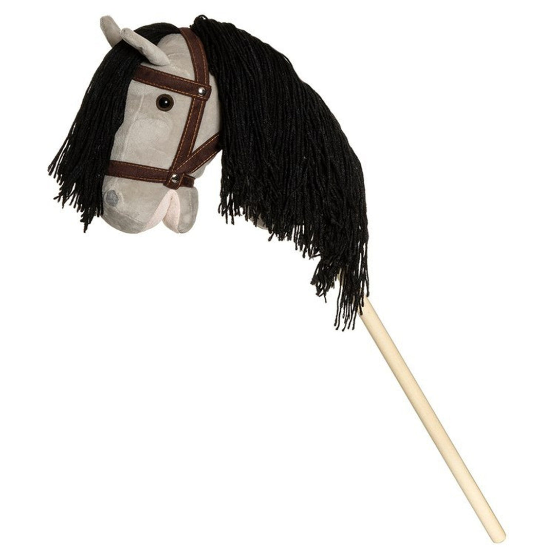 Plush horse on a stick, grey with brown reins, 80 cm
