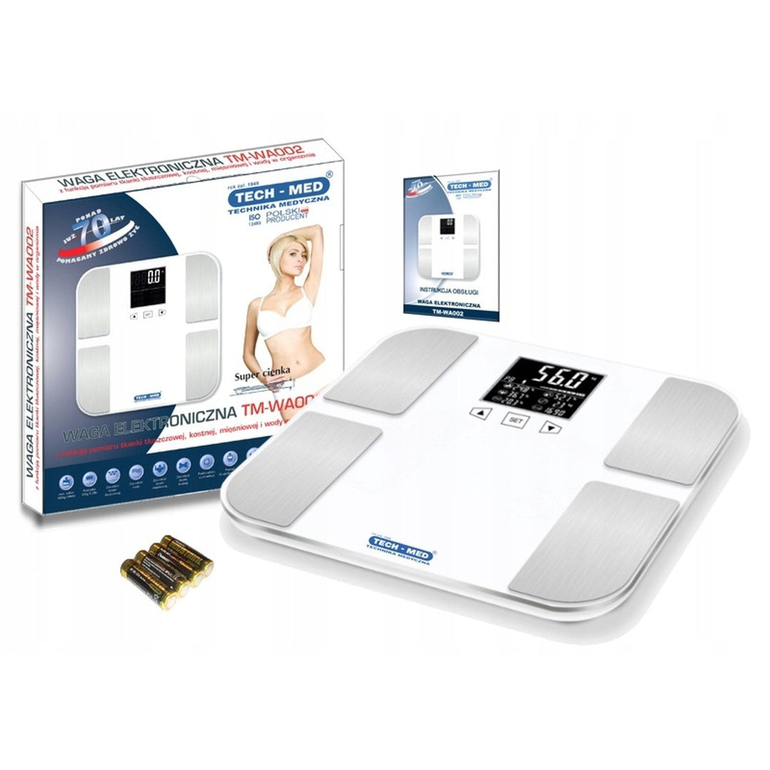Analytisk badevægt, BMI-indikator, fedtmåling, baggrundsbelyst LCD-display, TM-WA002