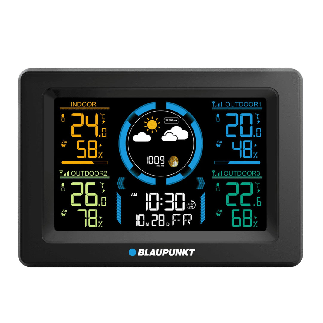 Blaupunkt vejrstation, hygrometer, tryk, prognose, 3 sensorer, WS40BK
