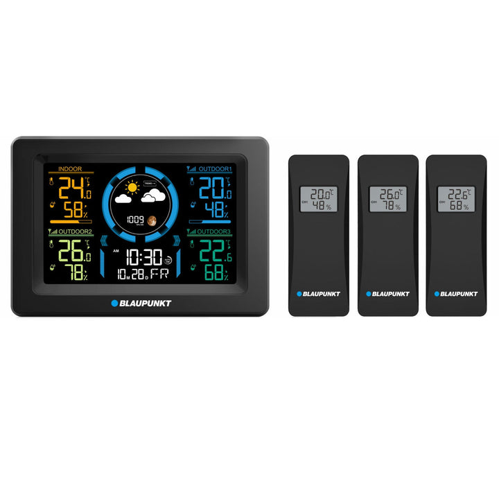 Blaupunkt vejrstation, hygrometer, tryk, prognose, 3 sensorer, WS40BK