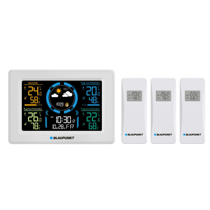 Blaupunkt vejrstation, hygrometer, tryk, prognose, 3 sensorer, WS40WH