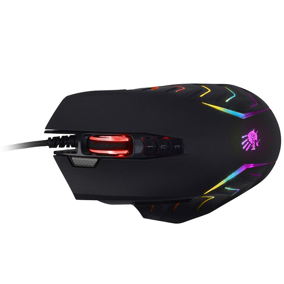 A4TECH gamingmus, USB, 8000 DPI, metalglidere, J95 RGB Pixart (aktiveret)