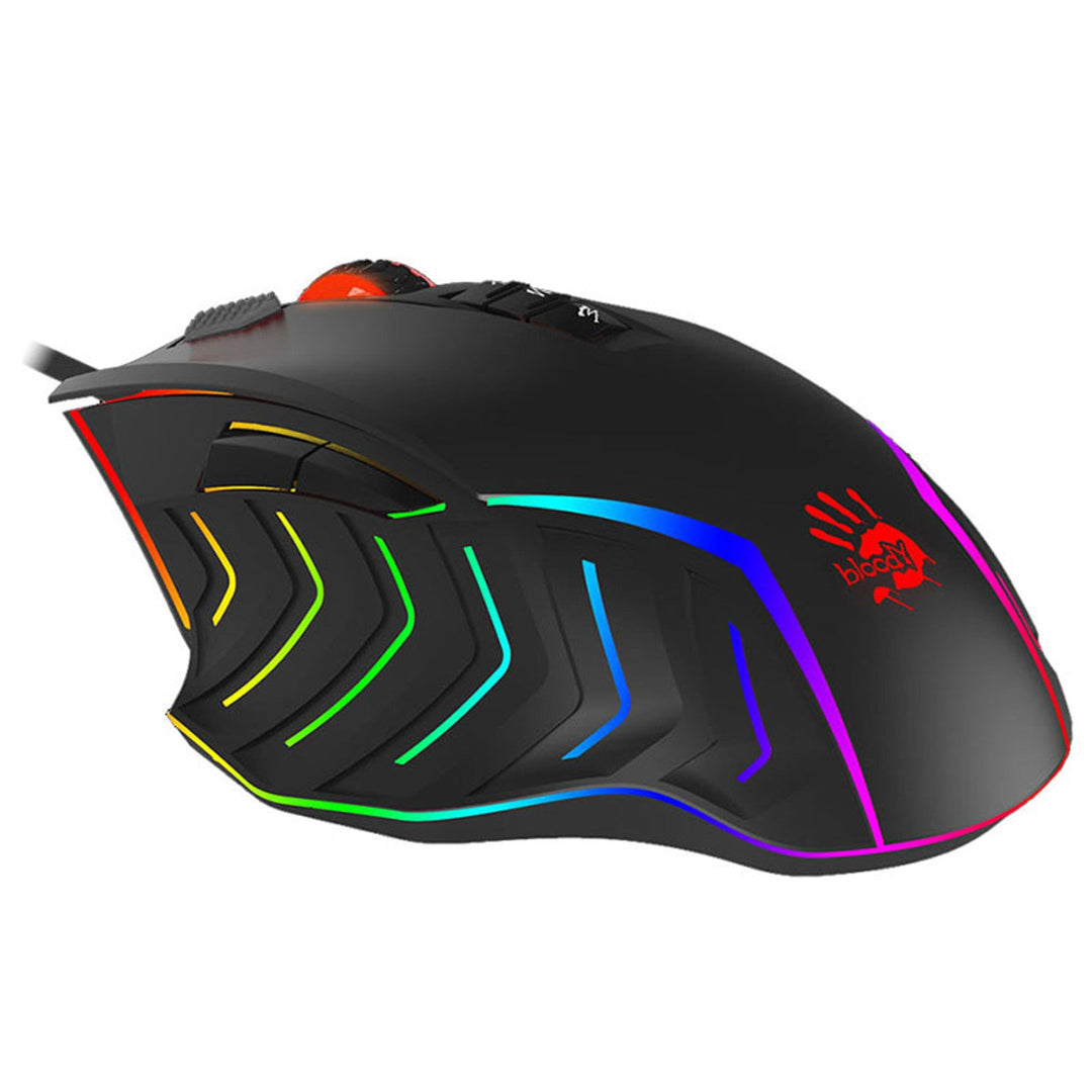 A4TECH gamingmus, USB, 8000 DPI, metalglidere, J95 RGB Pixart (aktiveret)
