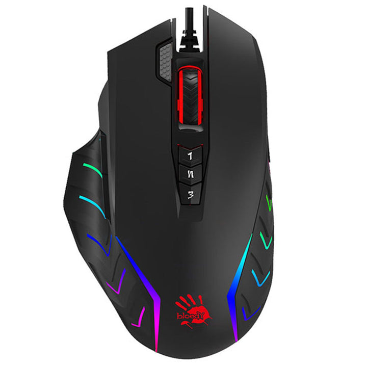 A4TECH gamingmus, USB, 8000 DPI, metalglidere, J95 RGB Pixart (aktiveret)