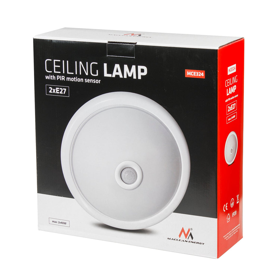 Loftlampe med PIR-sensor Maclean, loftmonteret, med LED-lyskilde, 2x maks. 40W, E27, 220-240V~ 50/60Hz, MCE324 + 2xMCE268