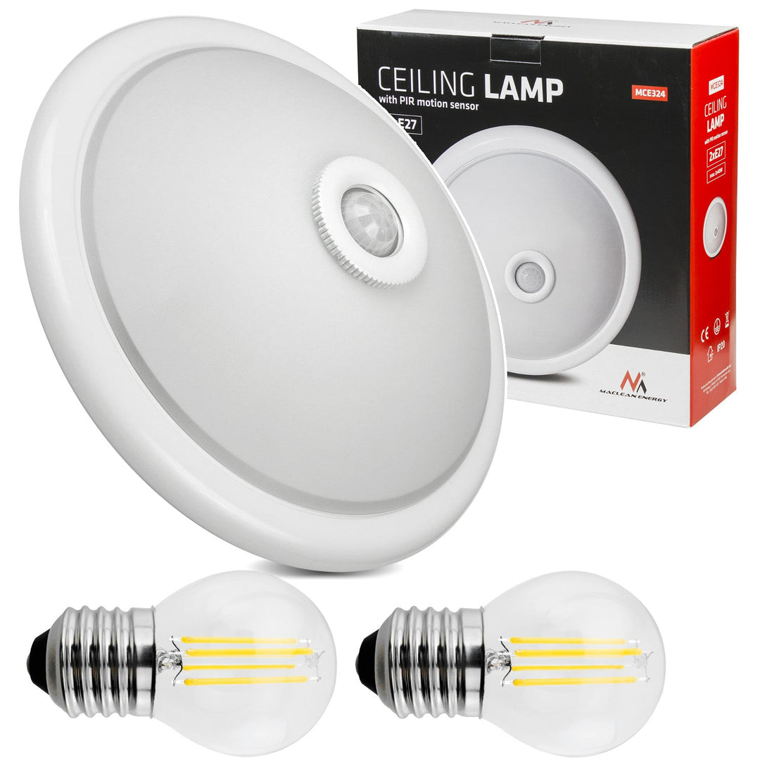 Maclean PIR sensor plafond, ceiling mounted, with LED light source, 2x max. 40W, E27, 220-240V~ 50/60Hz, MCE324 + 2xMCE284