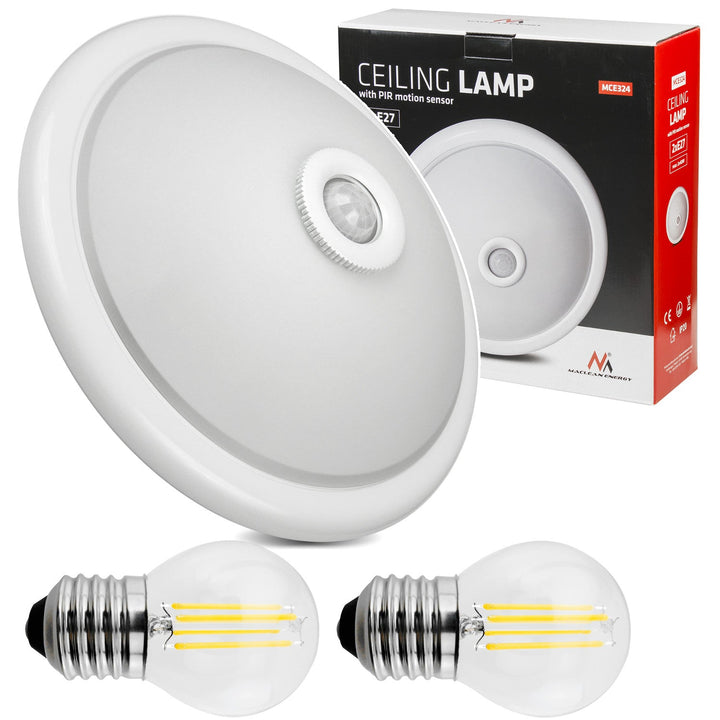 Maclean PIR sensor plafond, ceiling mounted, with LED light source, 2x max. 40W, E27, 220-240V~ 50/60Hz, MCE324 + 2xMCE284