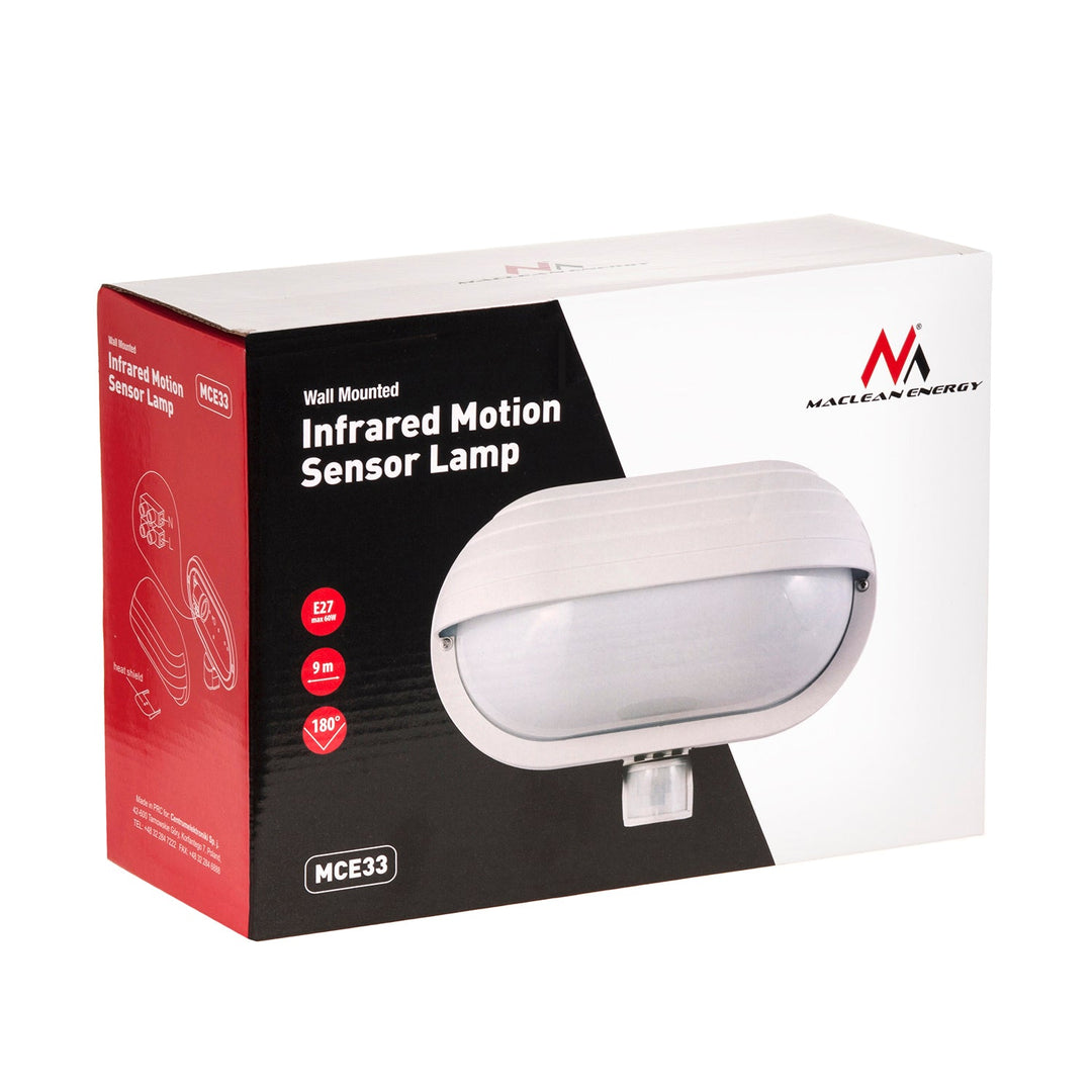 Maclean væglampe, med PIR-sensor, maks. 60 W, 180°, MCE33 W + LED 8 W