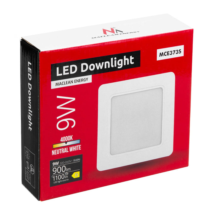 5x Maclean LED-loftsplade, indbygget SLIM, 9W, Neutral White 4000K, 120*120*26mm, 900lm, MCE373 S