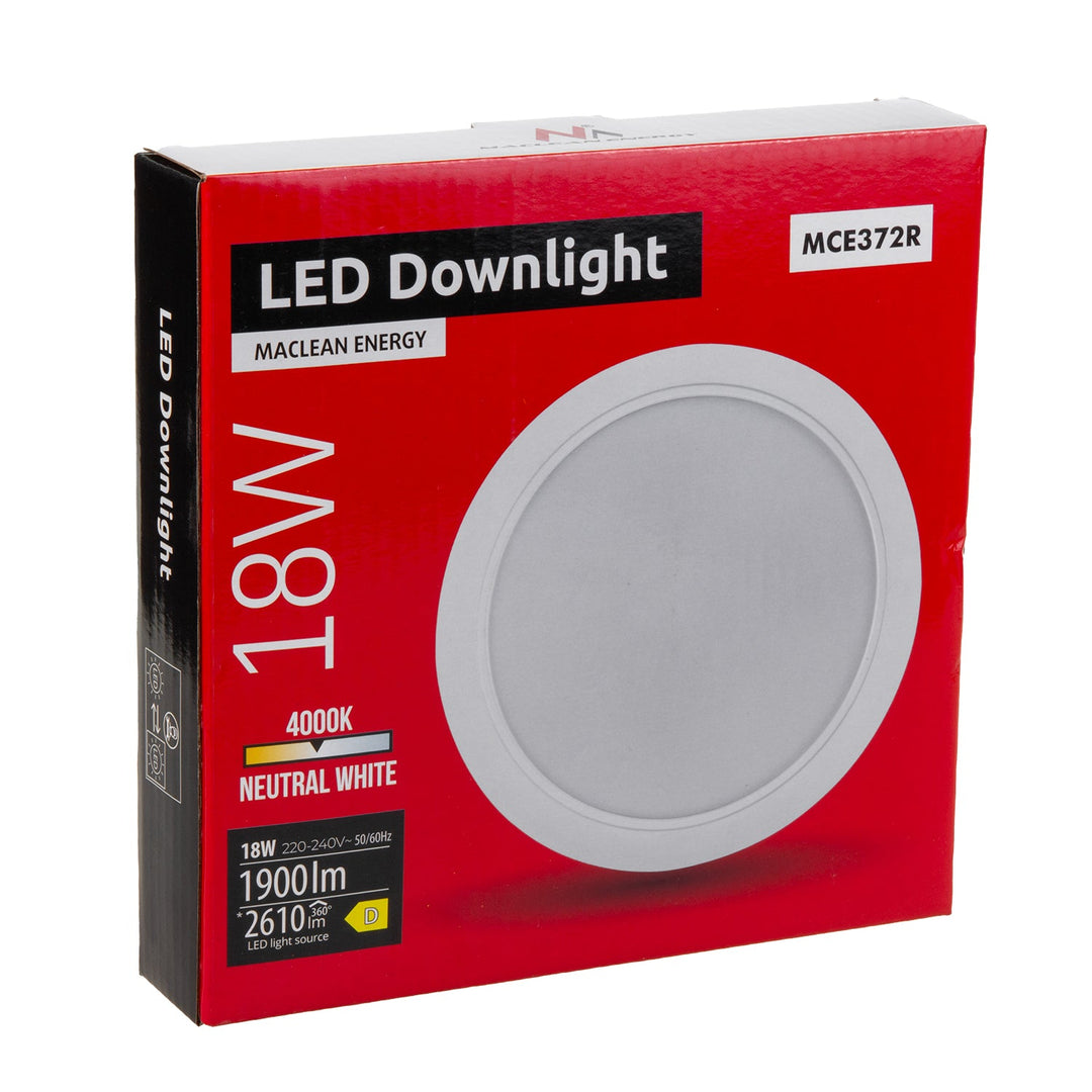 5x Maclean LED-loftsplade, indbygget SLIM, 18W, Neutral White 4000K, 170*26mm, 1800 lm, MCE372 R + påbygningadapter MCE377 R