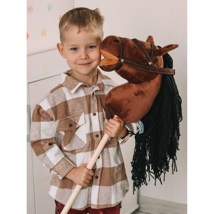 Teddykompaniet plys hest, træpind, tøjler, 80 cm, T-TED-03002