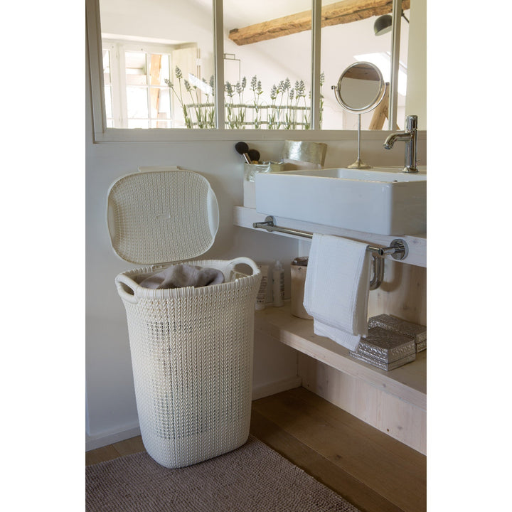 Curver vasketøjskurv, åben konstruktion, 2 håndtag, 57 l, cremefarvet, Knit